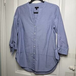 Talbots Shirt Womens Small Light Blue Button Front 3/4 Sleeve Cotton Preppy Top